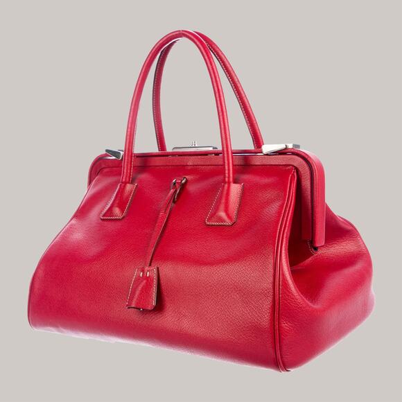 EUC Y2K PRADA Doctor Bag Red Silver Fuoco leather Tote Satchel Madras Cerniera - Picture 1 of 4